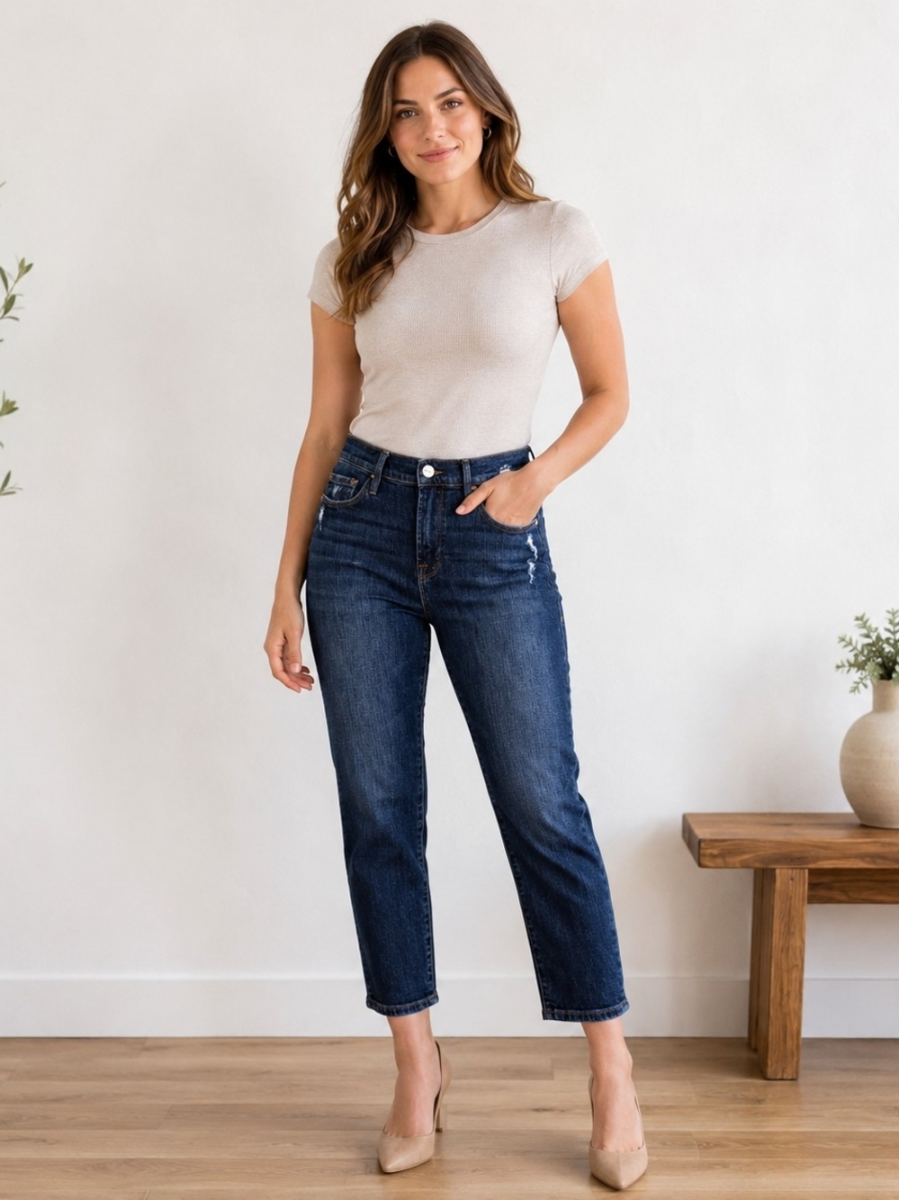 Frame Denim Dark Blue Cropped High-Rise Jeans